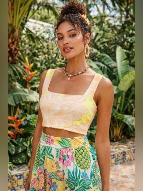 FARM Rio Tropical Floral Ribbed Crop Top